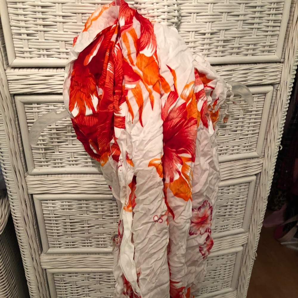White, Orange, and red Floral Wrap or Scarf